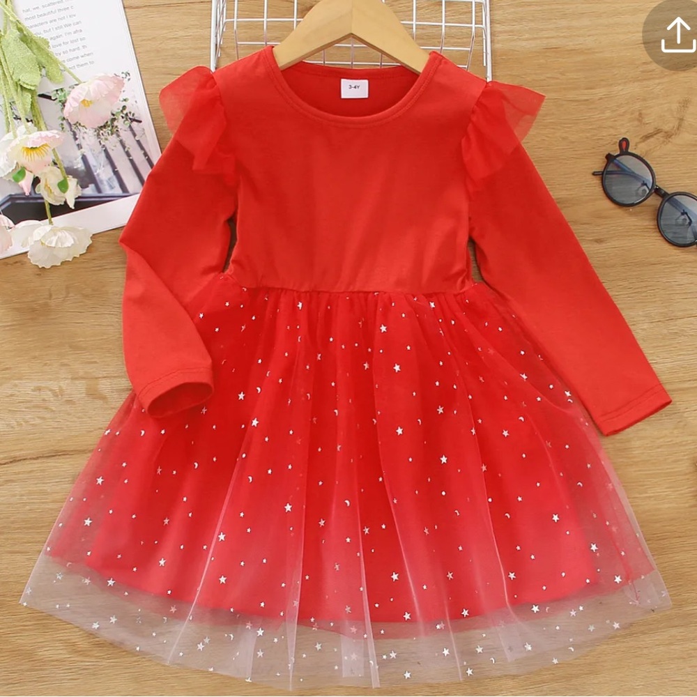 PatPat red dress with stars on skirt 2t